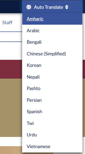 translate menu with options